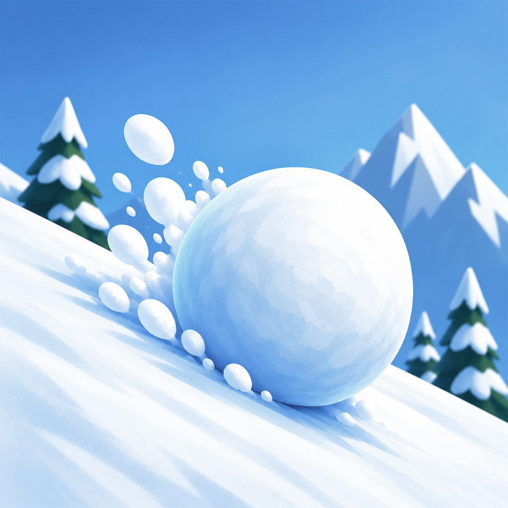 A snowball rolling down a mountain in the Avalanche app icon